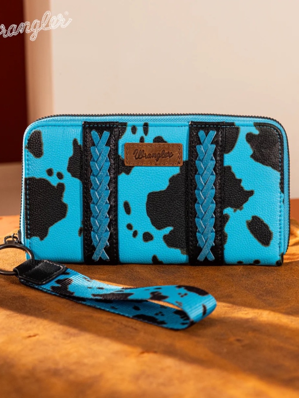 Wrangler Cow Print Wallet - Turquoise